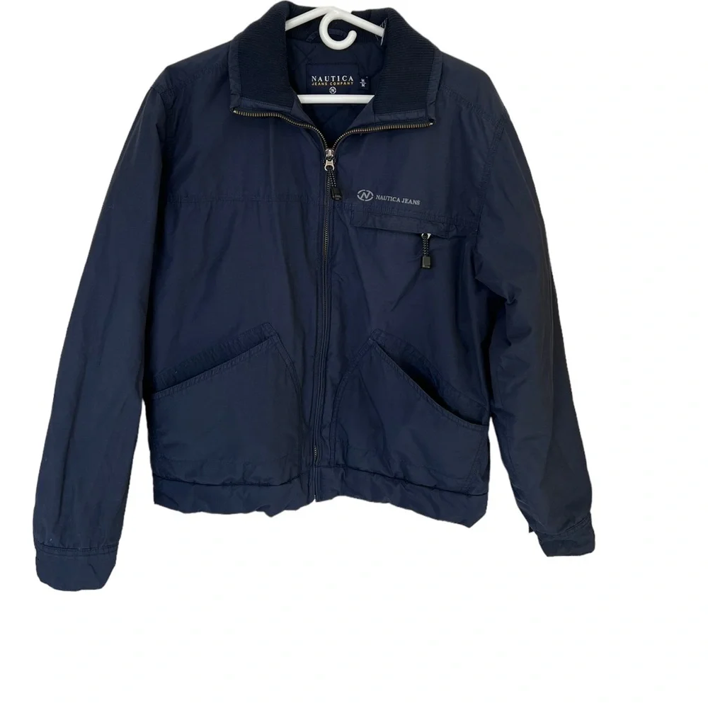 Nautica Jeans Heavy Warm Winter Coat Quilted Lining size Men’s Medium Navy Blue